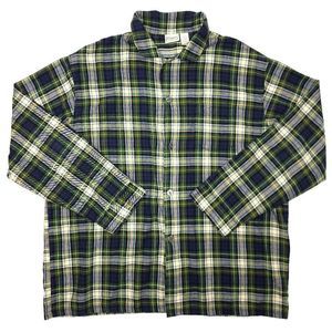 L.L. Bean Pajama Top Shirt Flannel Mens 2XLT Green Blue Sleepwear Buttoned Soft